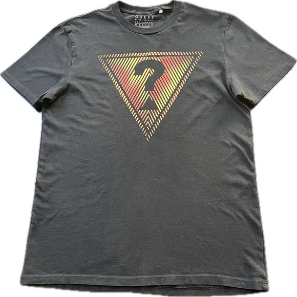 Guess Black Question Mark Crew Neck Cotton Short Sleeve T-Shirt Men's Sz M - Picture 1 of 4